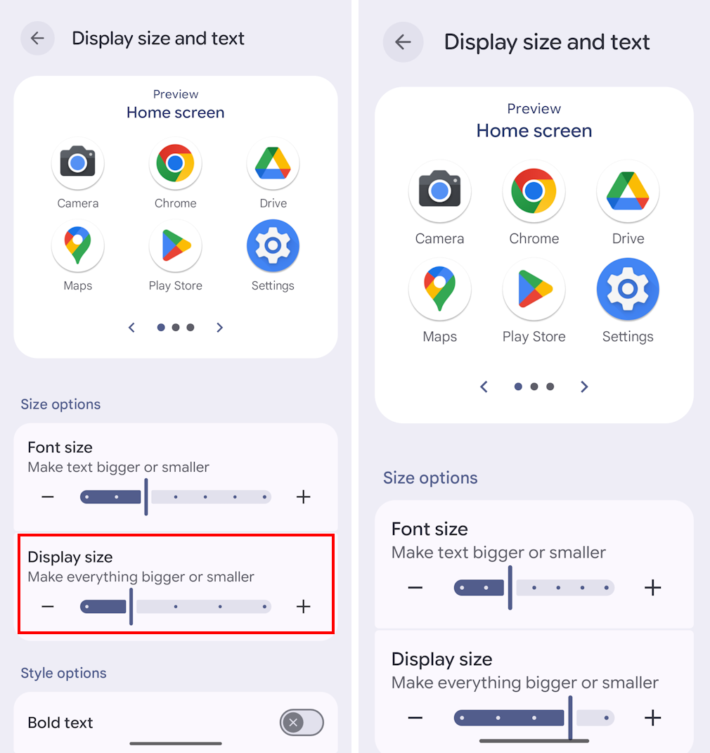 Use the Display Size slider to adjust the size of text, icons and other graphics